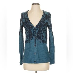 Moth Teal Cardigan with Navy Floral Design